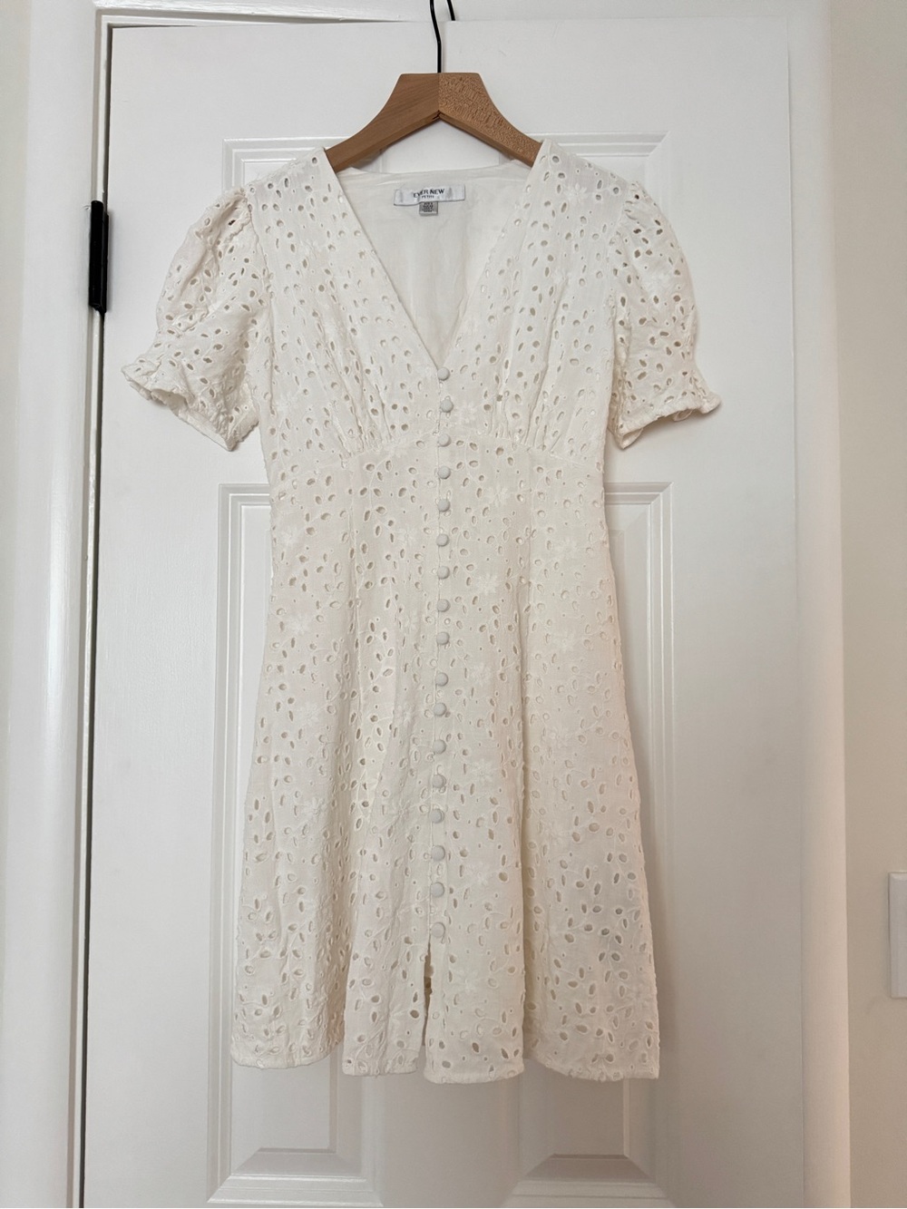 Ever New Petite button up eyelet mini dress with frill sleeve in ivory size 0